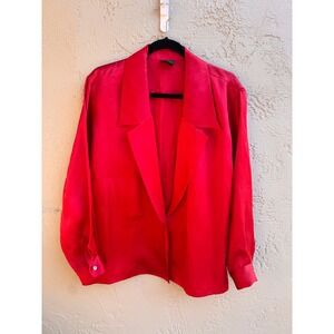 J. Crew Womens Red Blazer 100% Silk Lightweight Glam Minimalist Retro